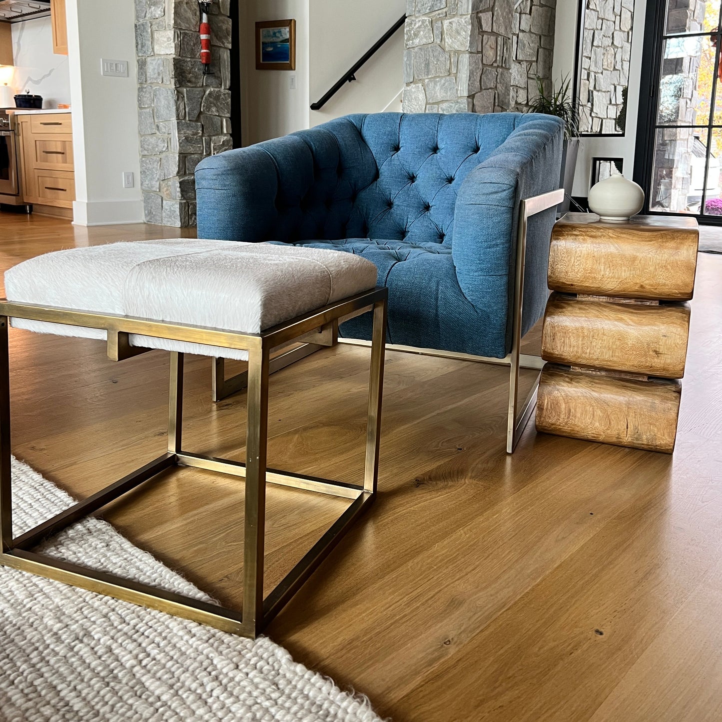 Cowhide Ottoman/Vanity Stool Gold