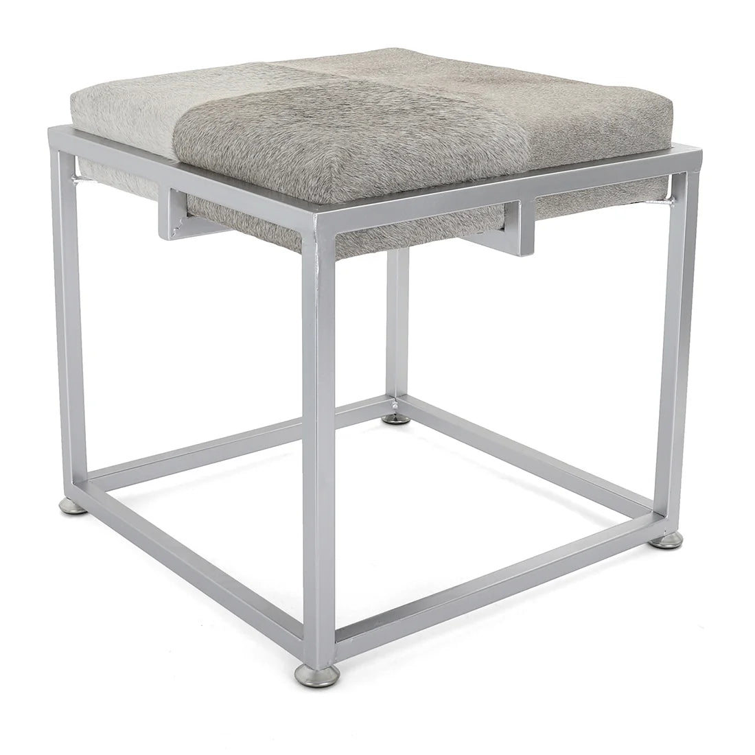Cowhide Ottoman/Vanity Stool Silver