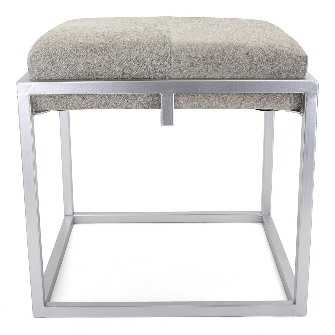 Cowhide Ottoman/Vanity Stool Silver