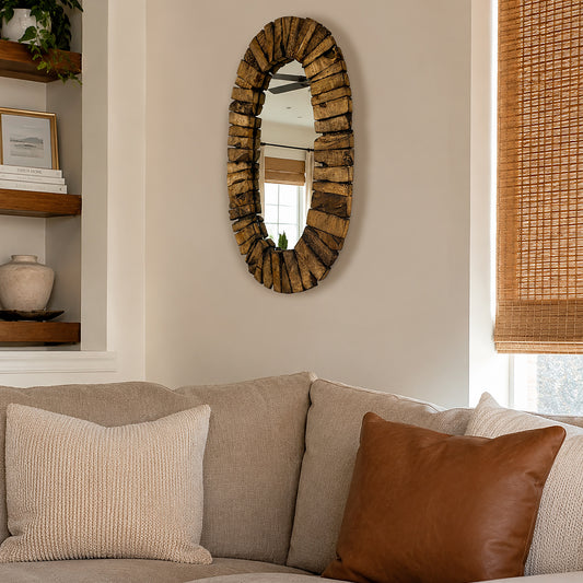 Bayshore Oval Driftwood Frame Wall Mirror - LG