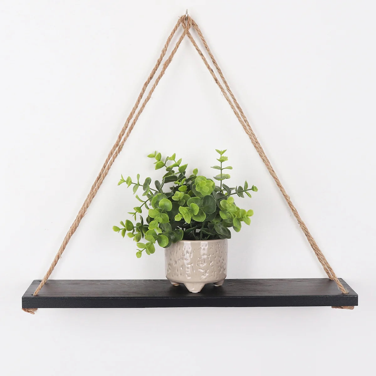 rope hanging shelves for plants Rutledge & King Black Wood Triangle Wall Shelf