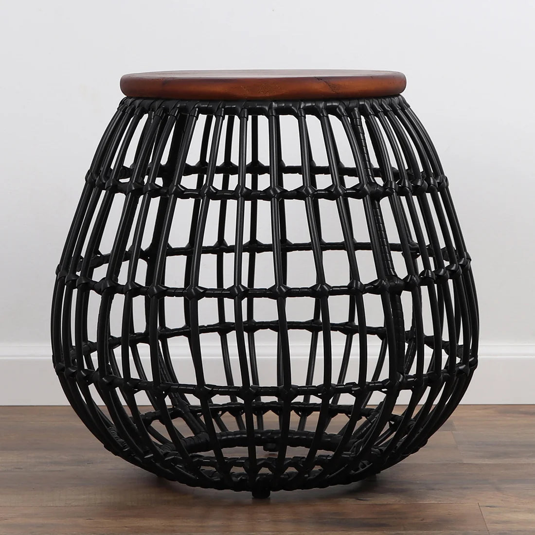 Rattan Wood Top Table - Black