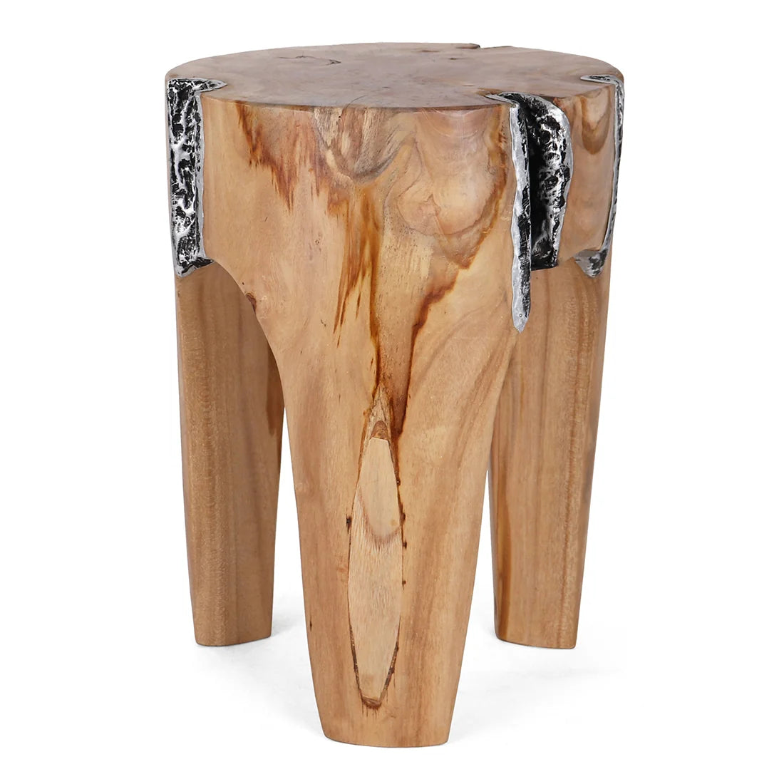 Java Teak Root Stool - Metal
