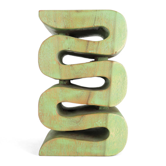 Aspen Hand Carved End Table - Green Wash