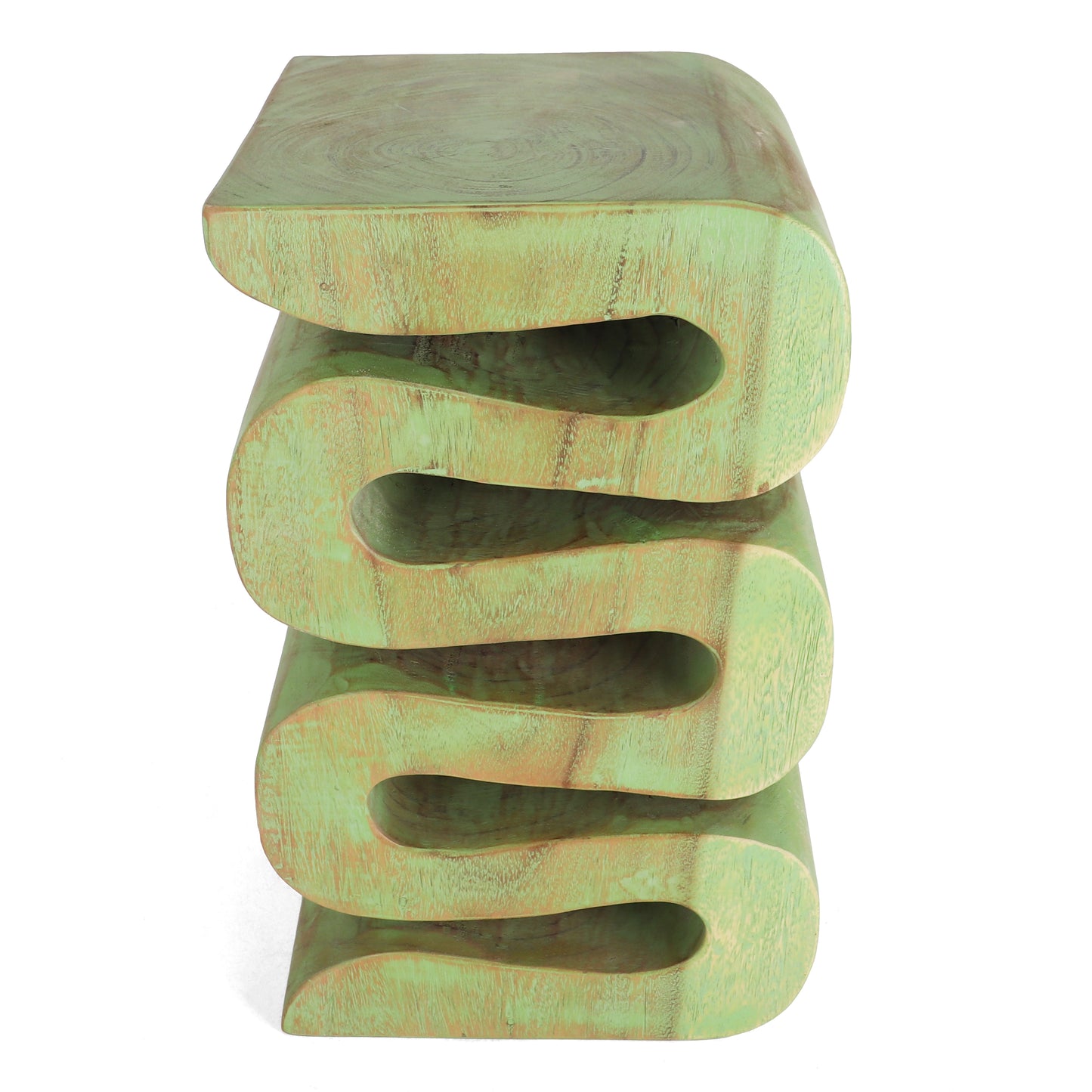 Aspen Hand Carved End Table - Green Wash