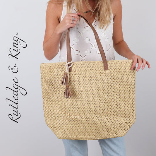 Beach Bag - Straw Bag - Large Tote Bag - Brown