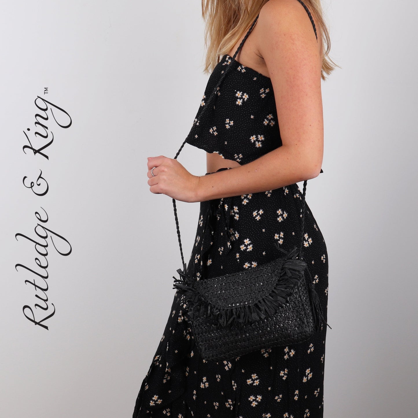 Straw Crossbody Bag - Straw Purse - Straw Bag - Ashley - Black