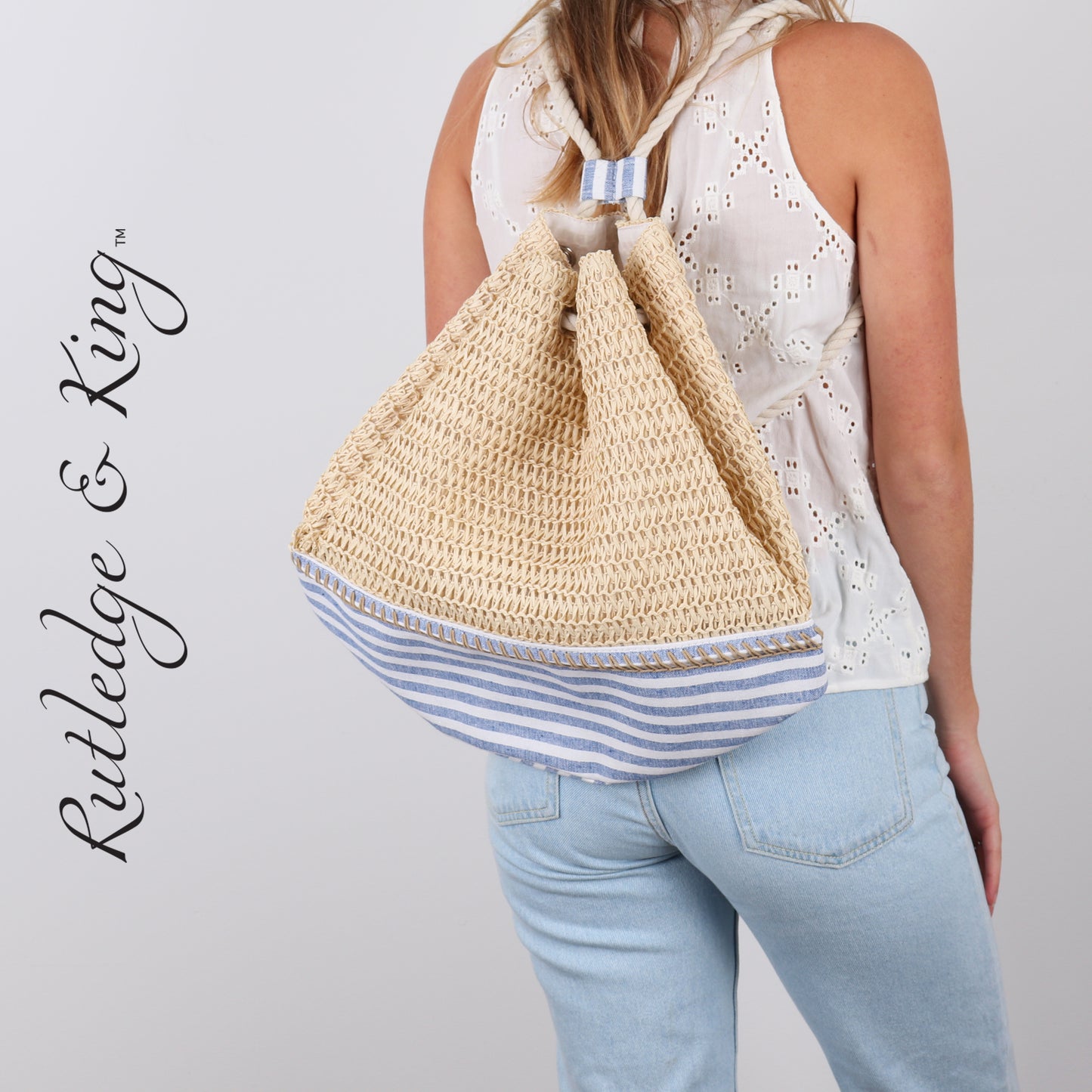 Beach Bag - Drawstring - Straw Beach Bag - Sunnyside