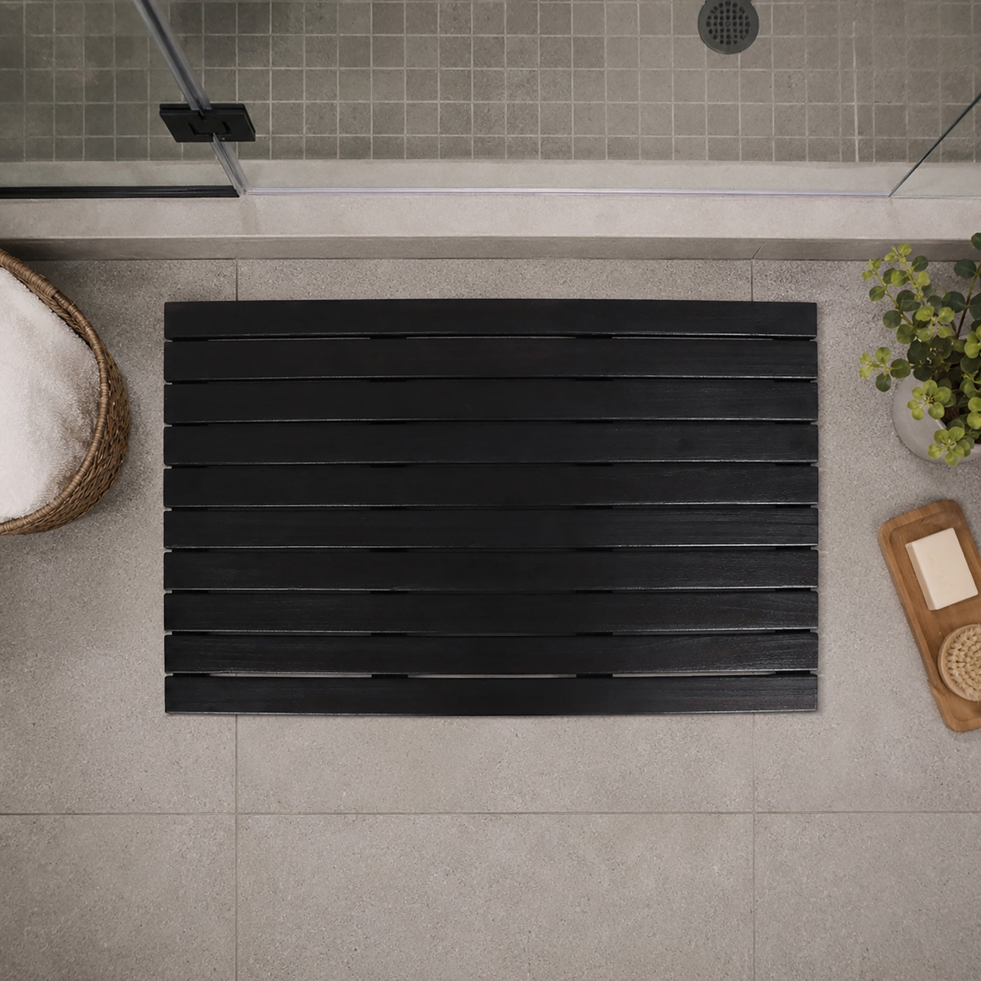 Blackened Teak Shower Mat (Modern)