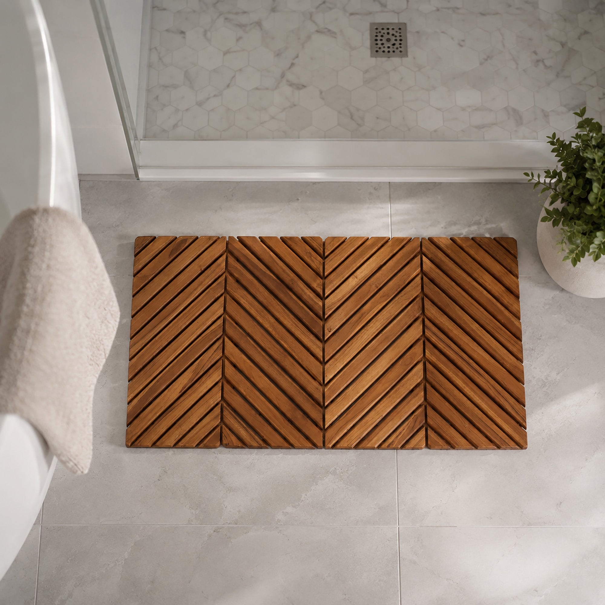 Teak Shower Mat - Chevron