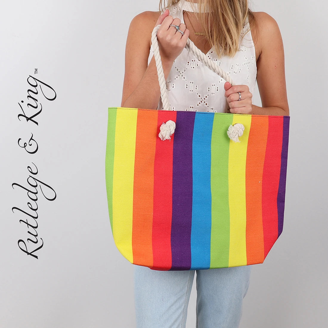 Beach Bag - Large Tote Bag - Rainbow