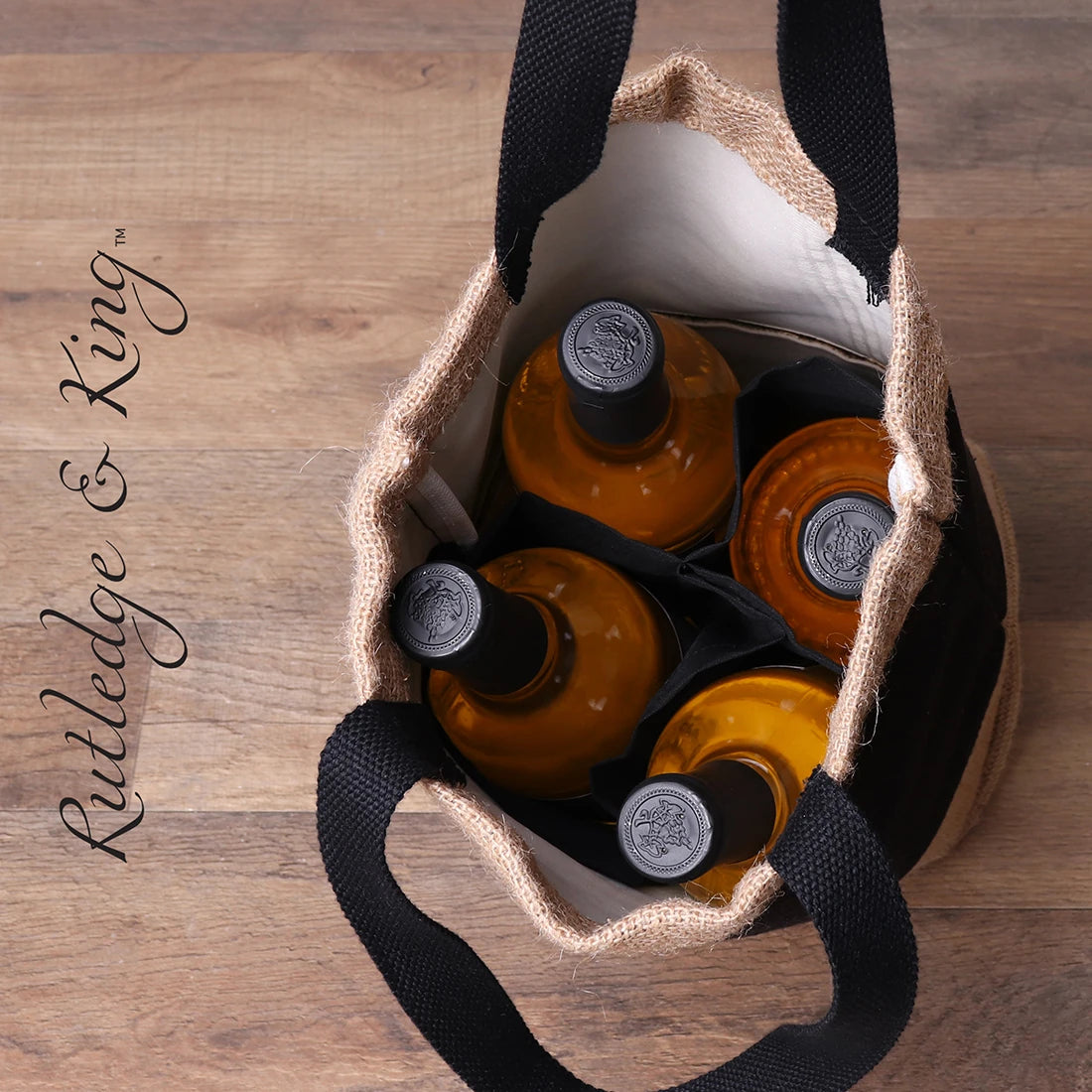 Wine Carrying Bag - 4 Bottle - Black and Tan