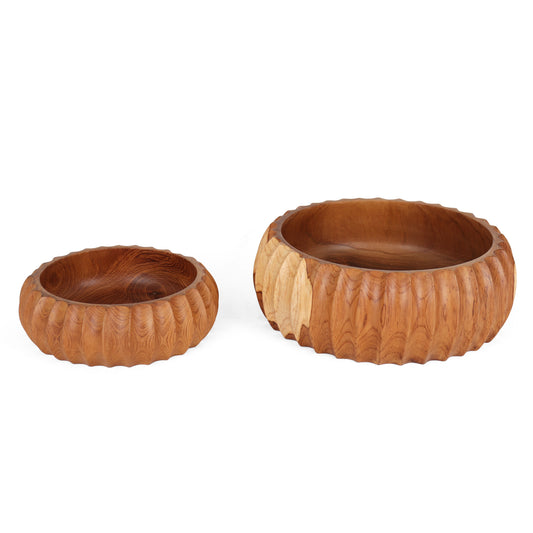 Fluted Teak Nesting Bowls