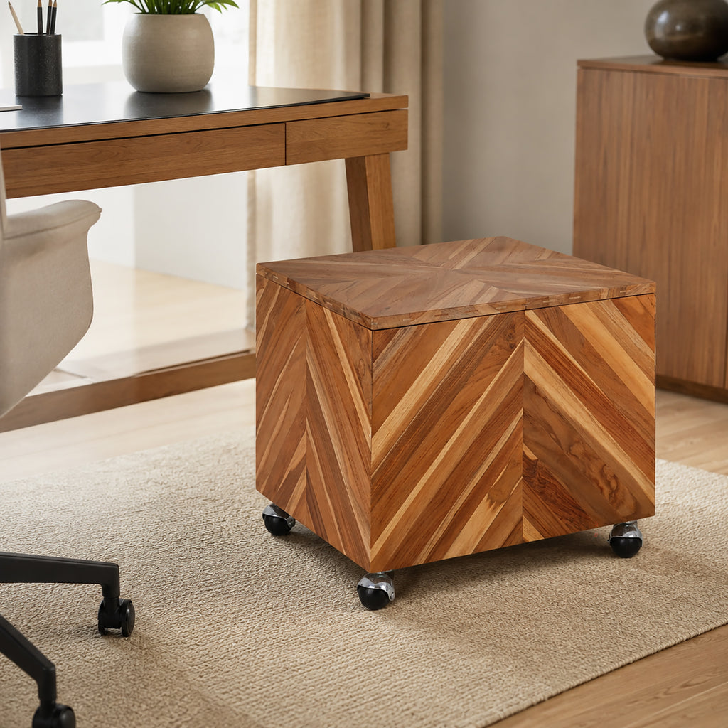Teak Rolling File Cabinet (Natural)
