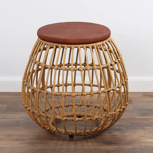 Rattan Wood Top Table - Natural