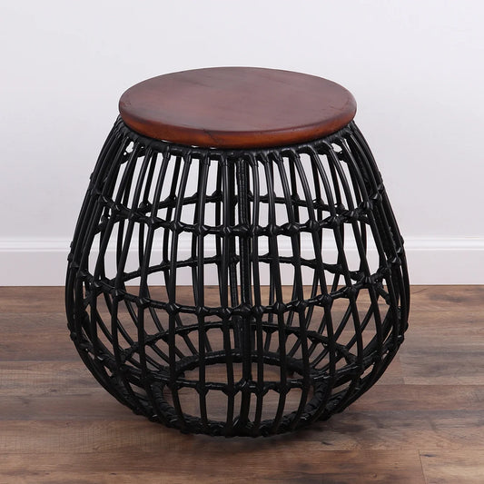 Rattan Wood Top Table - Black