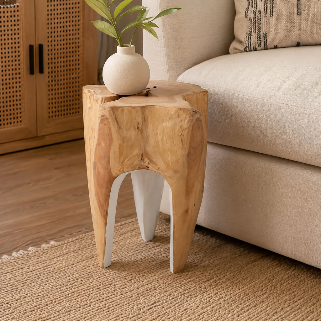 Java Teak Root Stool - White
