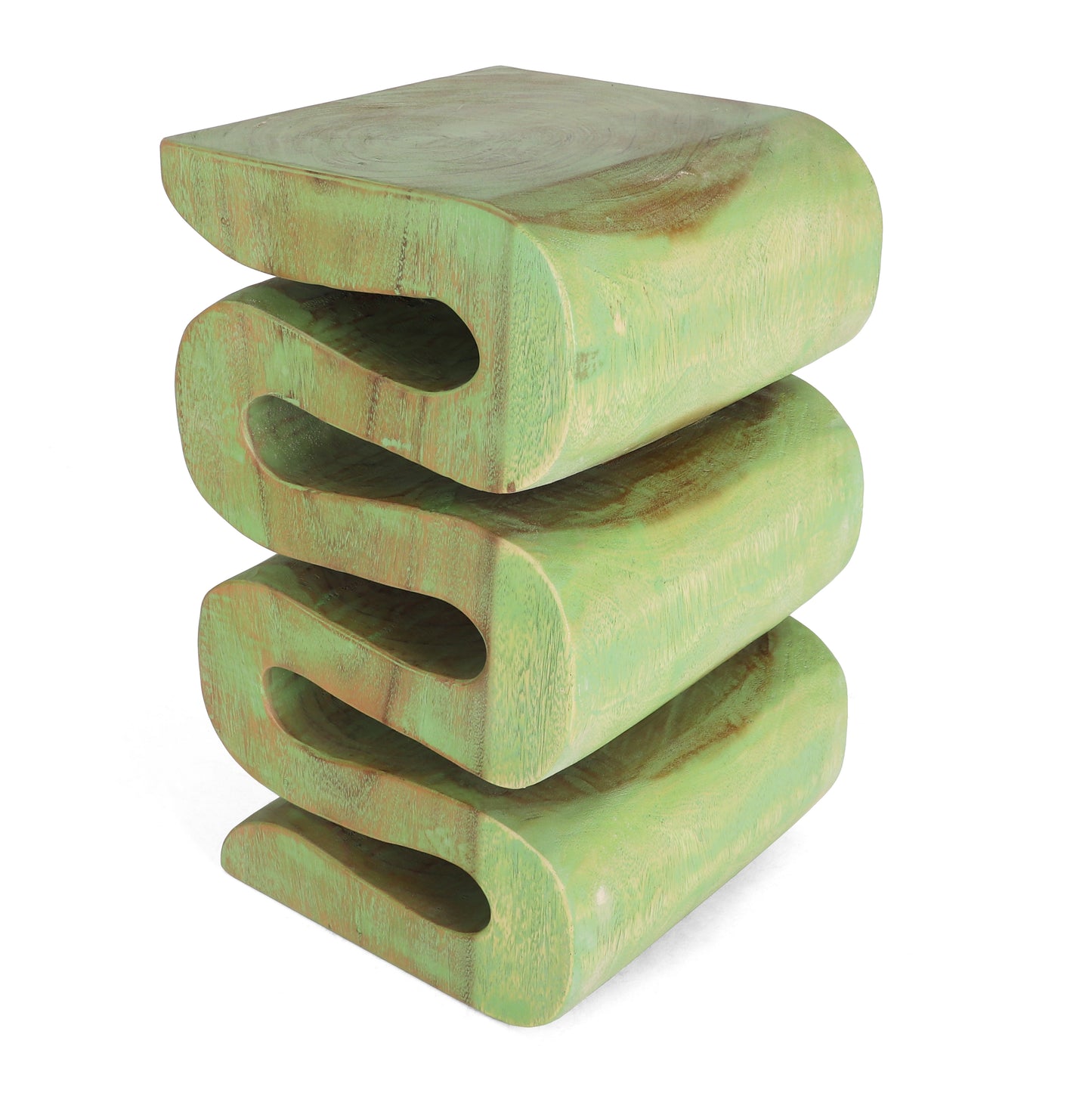 Aspen Hand Carved End Table - Green Wash