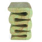 Aspen Hand Carved End Table - Green Wash