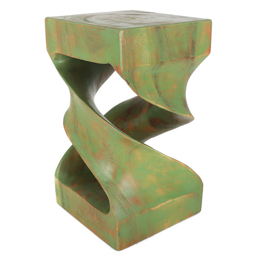 Kinsale Hand Carved End Table - Green Wash