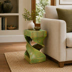Kinsale Hand Carved End Table - Green Wash