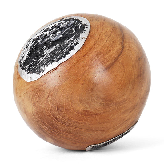 Teak Ball (4" Dia) - Metal Inlay