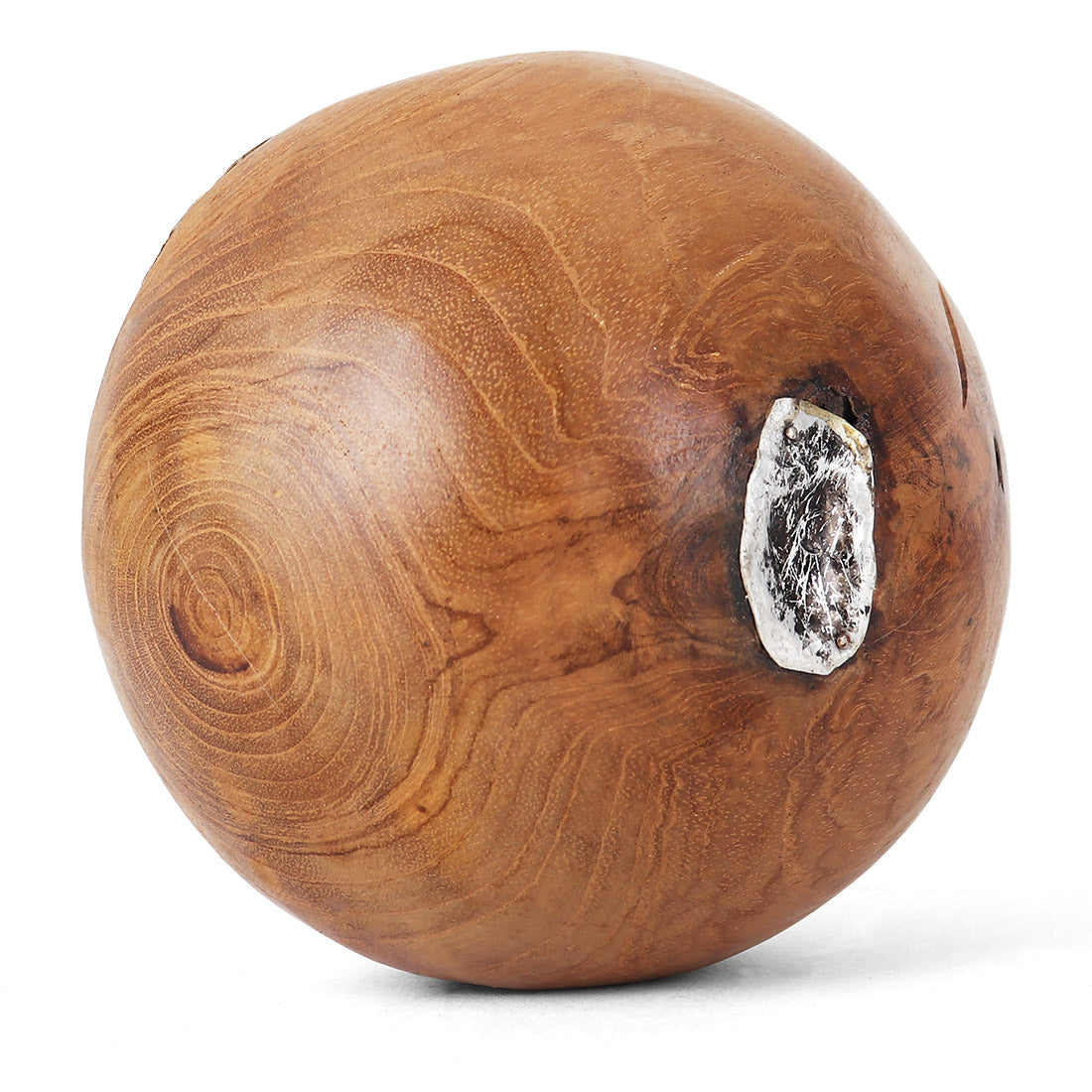 Teak Ball (4" Dia) - Metal Inlay