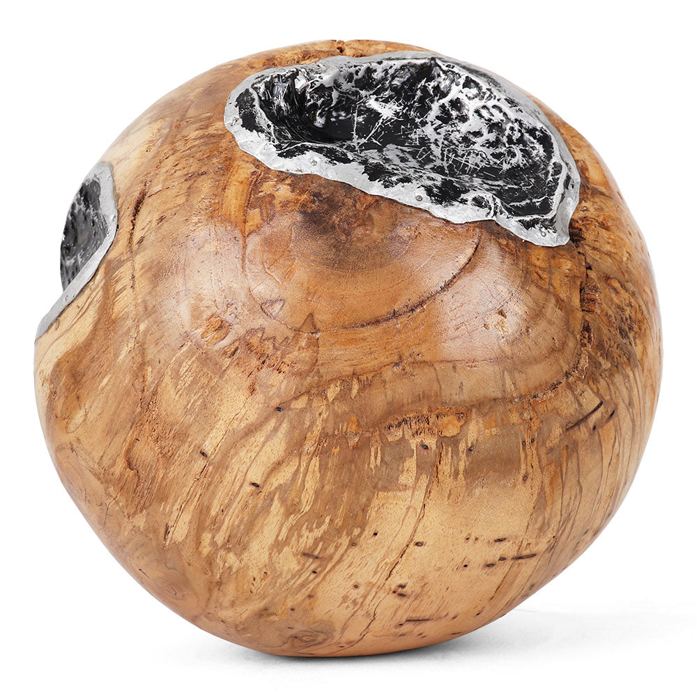 Teak Ball (8" Dia) - Metal Inlay