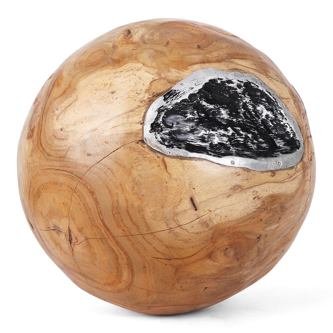 Teak Ball (8" Dia) - Metal Inlay