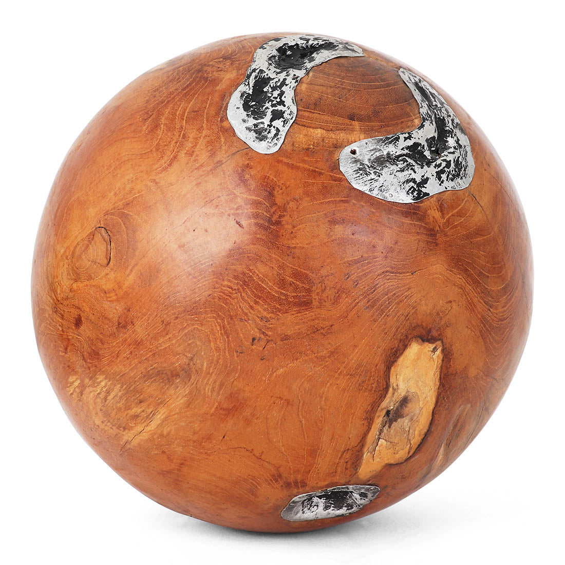 Teak Ball (10" Dia) - Metal Inlay