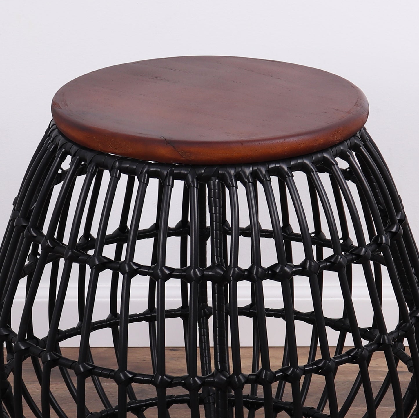 Rattan Wood Top Table - Black