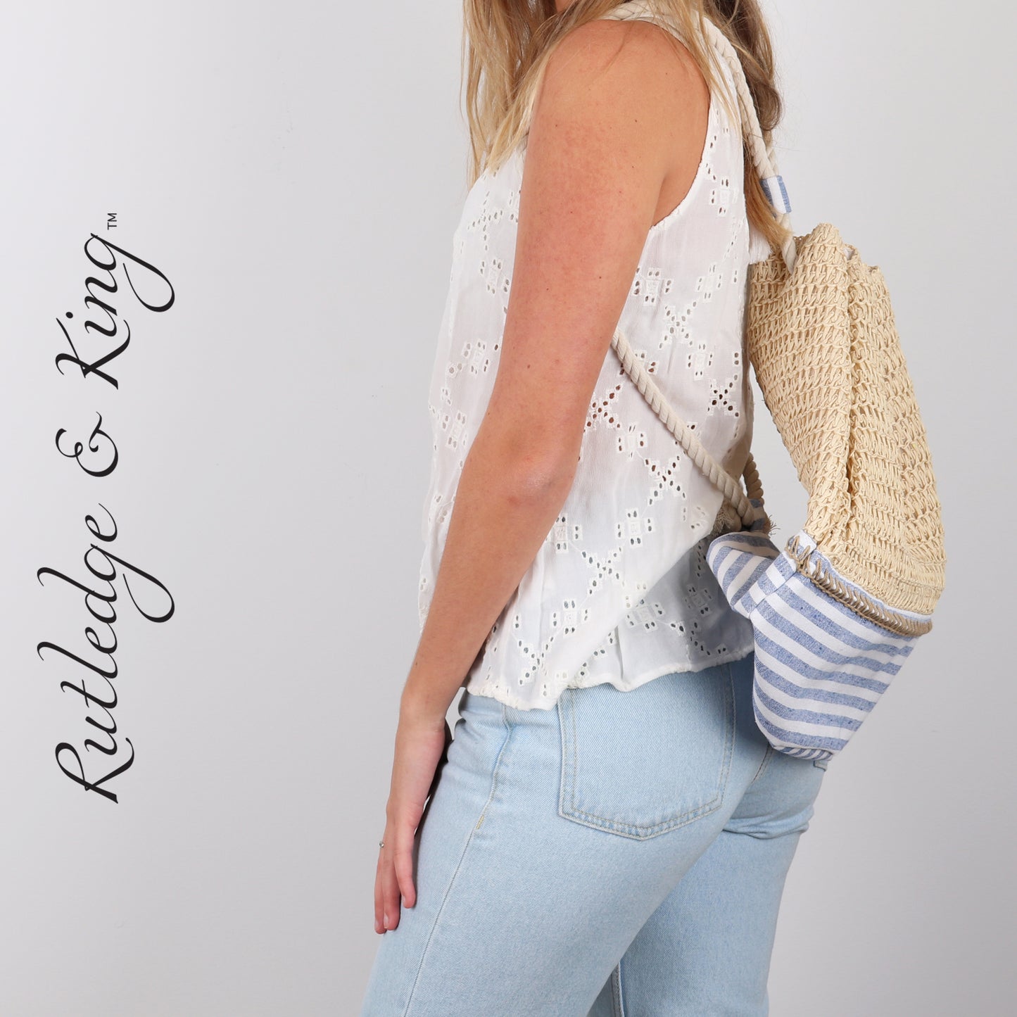 Beach Bag - Drawstring - Straw Beach Bag - Sunnyside