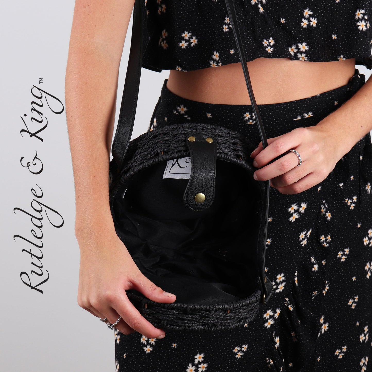 Straw Crossbody Bag - Straw Purse - Straw Bag - Cooper - Black