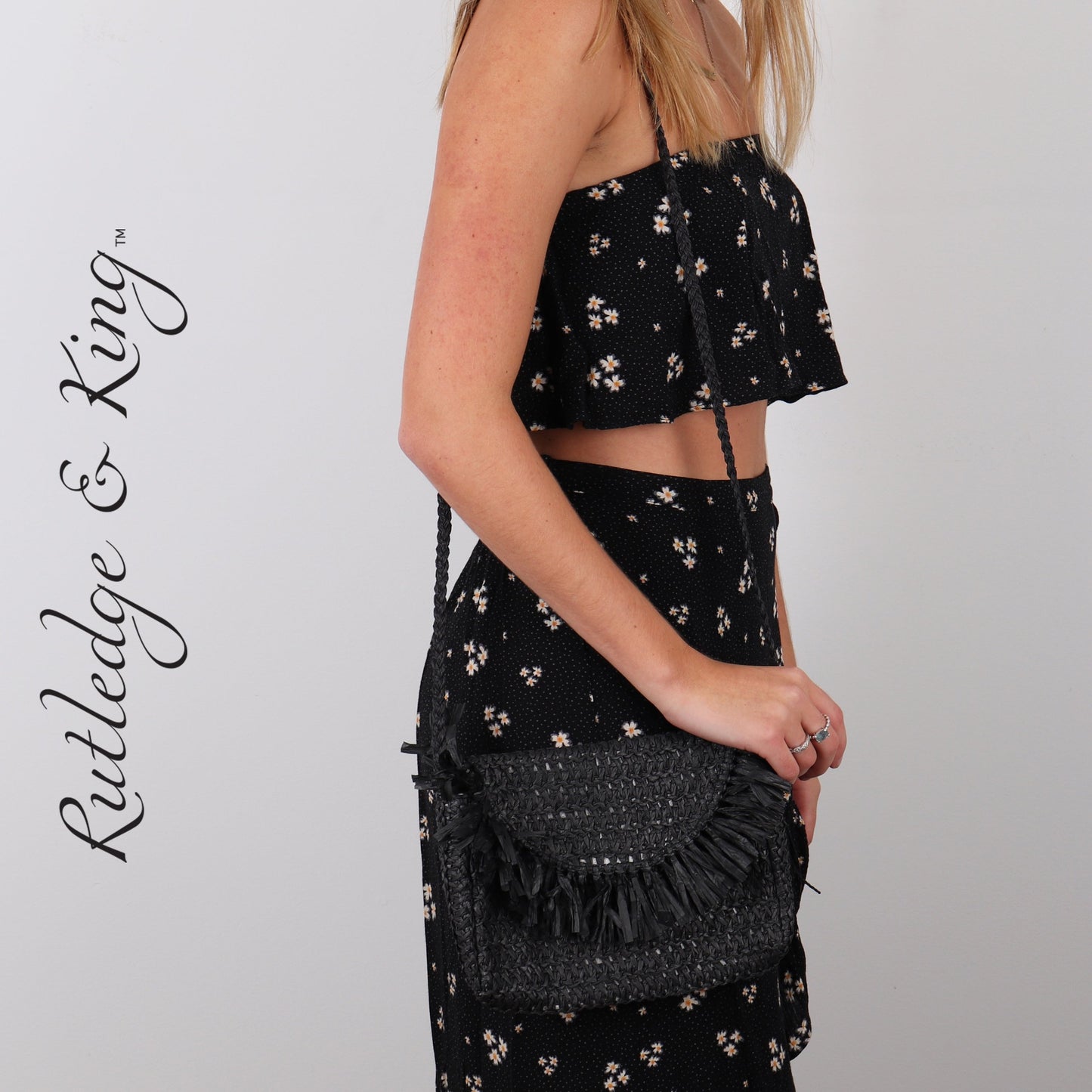 Straw Crossbody Bag - Straw Purse - Straw Bag - Ashley - Black