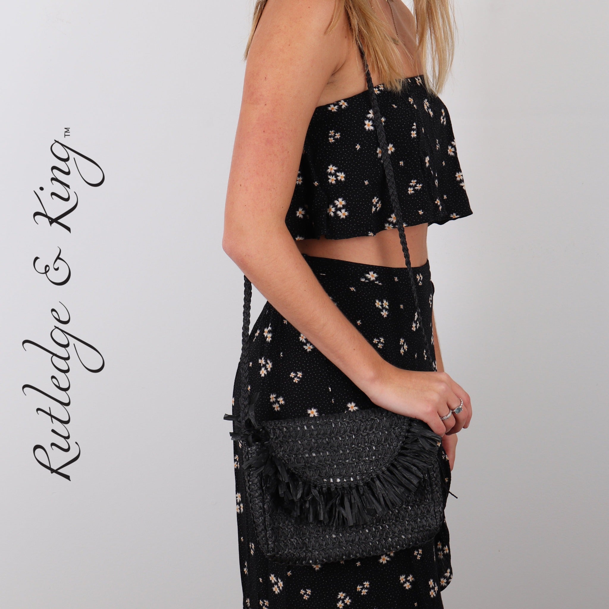Straw Crossbody Bag - Straw Purse - Straw Bag - Ashley - Black