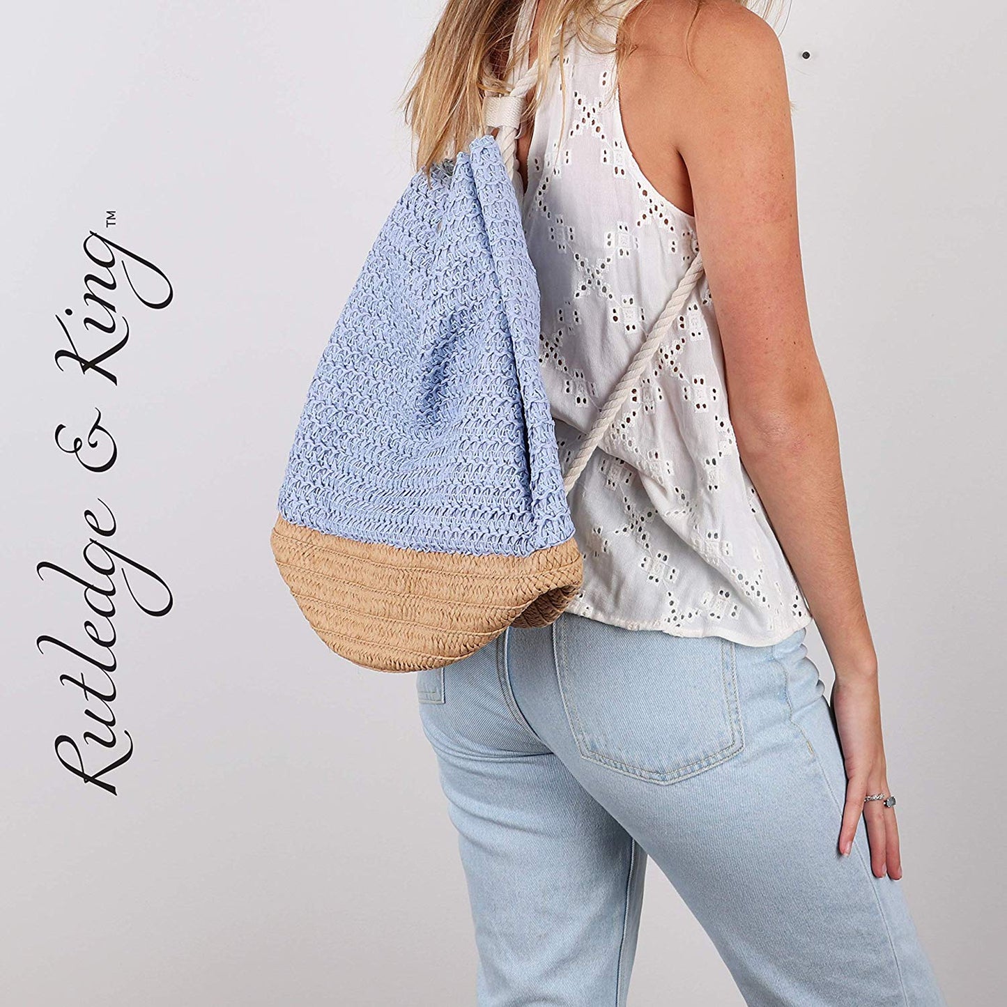 Beach Bag - Drawstring - Straw Beach Bag - Darlington