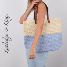 Load image into Gallery viewer, Beach Bag - Straw Bag - Large Tote Bag - Sand / Seafoam
