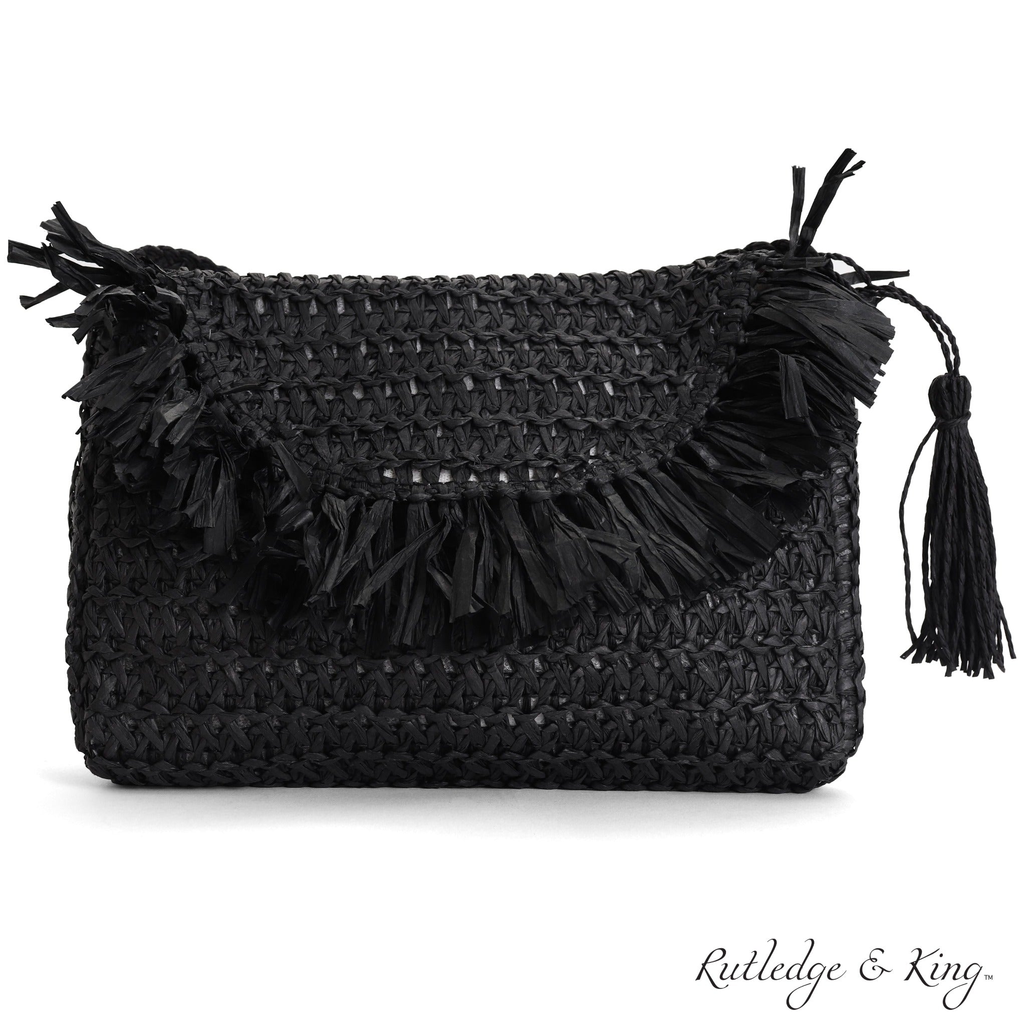 Straw Crossbody Bag - Straw Purse - Straw Bag - Ashley - Black