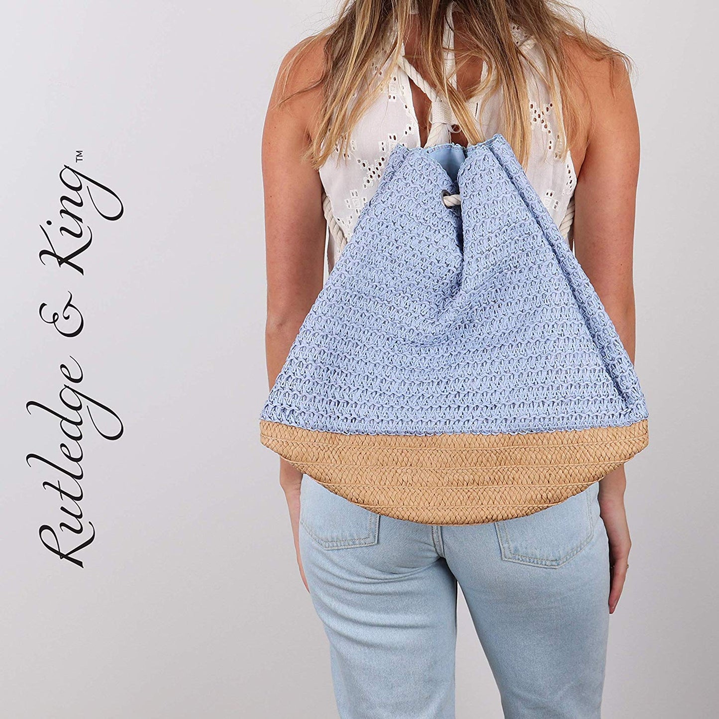 Beach Bag - Drawstring - Straw Beach Bag - Darlington