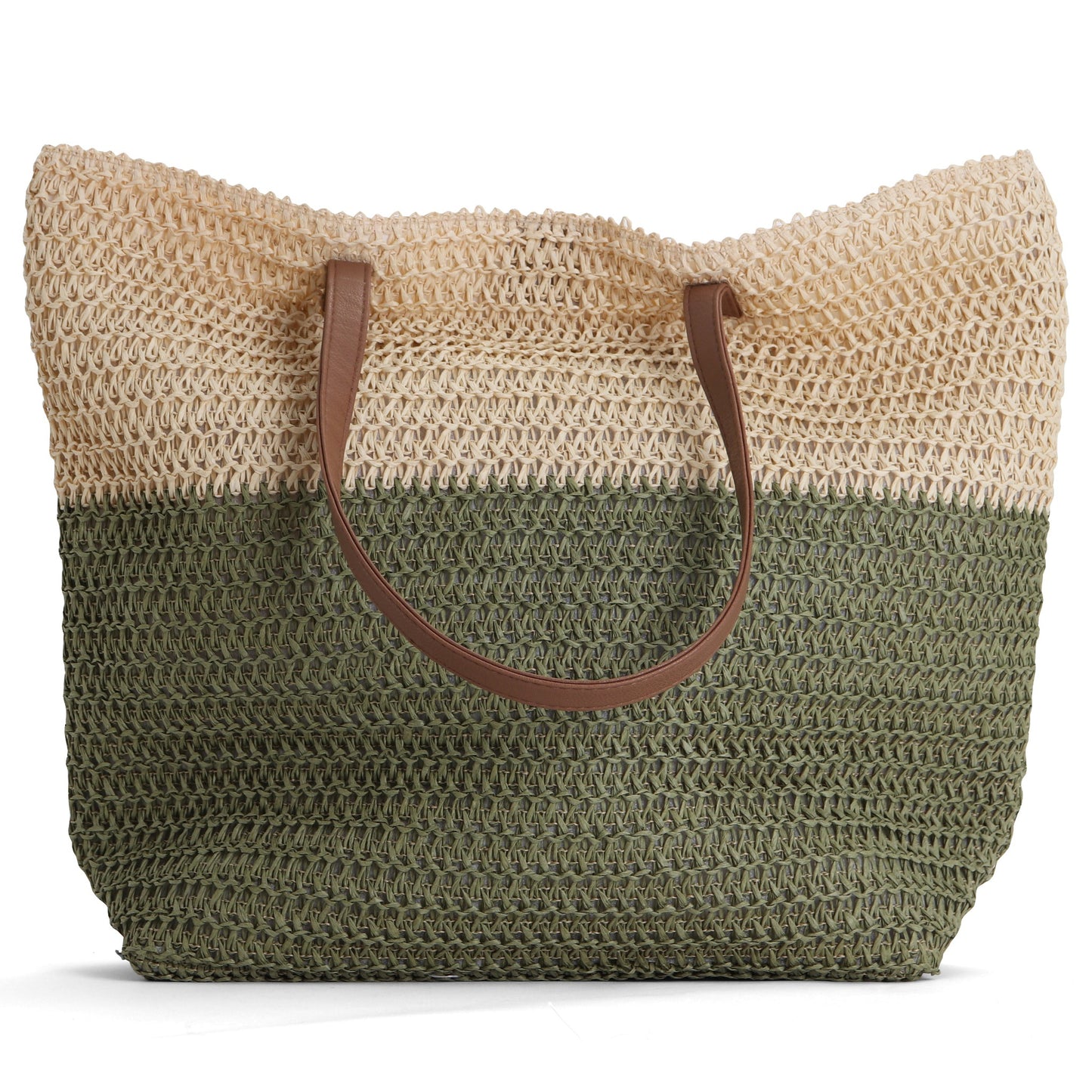 Beach Bag - Straw Bag - Large Tote Bag - Sand / Green